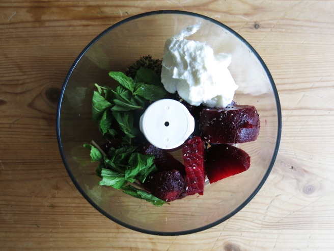 Beetroot, Mint & Fennel Dip: Put all of the ingredients in the blender